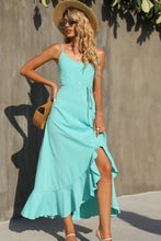 Load image into Gallery viewer, Decorative Button Spaghetti Strap Ruffle Hem Dress