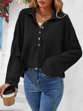 Load image into Gallery viewer, Half Button Collared Neck Long Sleeve Top