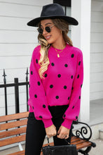 Load image into Gallery viewer, Polka Dot Round Neck Dropped Shoulder Sweater