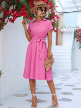 Load image into Gallery viewer, Cuffed Short Sleeve Belted Shirt Dress