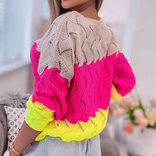 Load image into Gallery viewer, Openwork Color Block Pullover Sweater