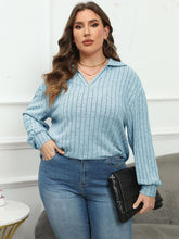 Load image into Gallery viewer, Plus Size Ribbed Collared Neck Long Sleeve Blouse