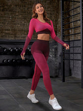 Load image into Gallery viewer, Striped Long Sleeve Top and Leggings Sports Set