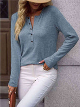 Load image into Gallery viewer, Round Neck Buttoned Long Sleeve T-Shirt