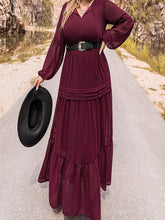 Load image into Gallery viewer, Plus Size Tie Neck Ballon Sleeve Tiered Dress