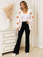 Load image into Gallery viewer, Flower Dropped Shoulder Open Front Cardigan