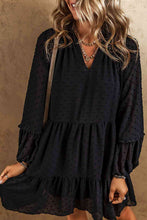 Load image into Gallery viewer, Swiss Dot V-Neck Ruffle Trim Mini Tiered Dress