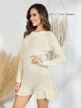 Load image into Gallery viewer, Round Neck Long Sleeve Ruffle Trim Sweater Dress