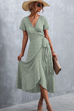 Load image into Gallery viewer, Floral Surplice Neck Tied Midi Dress