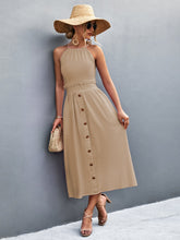 Load image into Gallery viewer, Buttoned Halter Neck Frill Trim Midi Dress