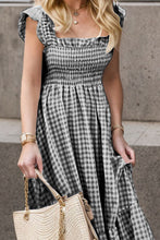 Load image into Gallery viewer, Full Size Smocked Ruffled Plaid Ruffle Hem Dress