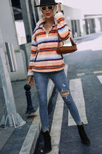 Load image into Gallery viewer, Striped Quarter Zip Dropped Shoulder Sweatshirt