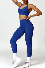 Load image into Gallery viewer, Ruched Halter Neck Bra and Pocketed Leggings Active Set