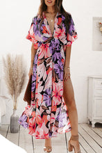 Load image into Gallery viewer, Plunge Split Printed Short Sleeve Dress