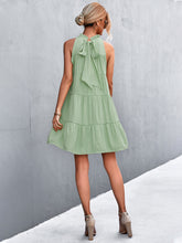 Load image into Gallery viewer, Tie Back Mock Neck Tiered Dress
