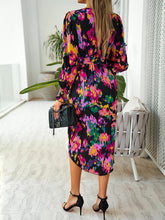 Load image into Gallery viewer, Printed Tie Front Lantern Sleeve Dress