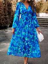 Load image into Gallery viewer, Printed V-Neck Long Sleeve Midi Dress