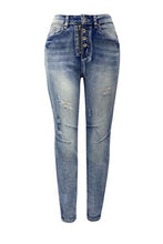 Load image into Gallery viewer, Distressed Button-Fly Jeans with Pockets