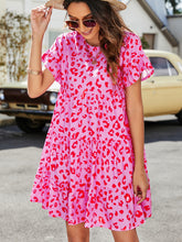 Load image into Gallery viewer, Leopard Short Flounce Sleeve Tiered Dress