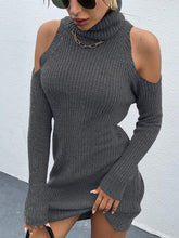 Load image into Gallery viewer, Turtleneck Cold-Shoulder Sweater Dress