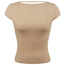 Load image into Gallery viewer, Round Neck Backless Short Sleeve Tee