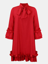 Load image into Gallery viewer, Frill Tie Neck Three-Quarter Sleeve Dress
