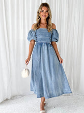 Load image into Gallery viewer, Off-Shoulder Balloon Sleeve Denim Dress