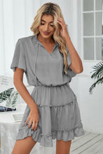 Load image into Gallery viewer, Tie Neck Frill Trim Short Sleeve Mini Dress