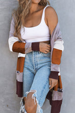 Load image into Gallery viewer, Color Block Open Front Ribbed Cuff Cardigan with Pockets