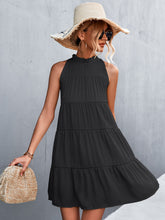 Load image into Gallery viewer, Tie Back Mock Neck Tiered Dress