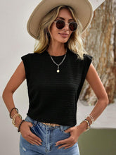 Load image into Gallery viewer, Textured Round Neck Cap Sleeve Blouse