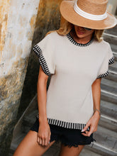 Load image into Gallery viewer, Contrast Round Neck Short Sleeve Knit Top