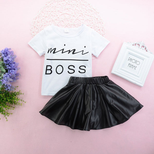 Baby Girl MINI BOSS Graphic Tee and Skirt Set
