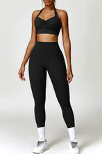 Load image into Gallery viewer, Ruched Halter Neck Bra and Pocketed Leggings Active Set