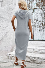 Load image into Gallery viewer, Short Sleeve Front Slit Hooded Dress