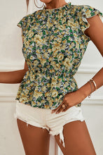 Load image into Gallery viewer, Floral Mock Neck Flutter Sleeve Peplum Top