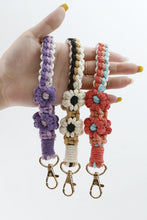 Load image into Gallery viewer, Flower Shape Wristlet Zinc Alloy Closure Macrame Key Chain