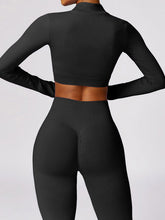 Load image into Gallery viewer, Zip Up Baseball Collar Outerwear and High Waist Pants Active Set