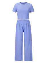 Load image into Gallery viewer, Round Neck Short Sleeve Top and Pocketed Pants Set