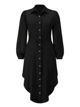 Load image into Gallery viewer, Drawstring Button Up Balloon Sleeve Dress