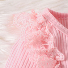 Load image into Gallery viewer, Baby Girl Lace Detail Round Neck Bodysuit and Bow Pants Set