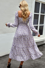Load image into Gallery viewer, Floral Smocked Square Neck Slit Midi Dress