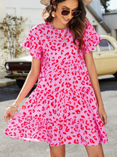 Load image into Gallery viewer, Leopard Short Flounce Sleeve Tiered Dress