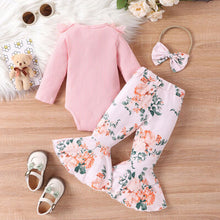 Load image into Gallery viewer, Baby Girl Lace Detail Round Neck Bodysuit and Bow Pants Set
