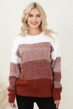 Load image into Gallery viewer, Color Block Round Neck Long Sleeve Sweater