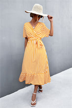 Load image into Gallery viewer, Striped Tie Belt Midi Dress
