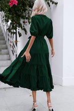 Load image into Gallery viewer, Surplice Neck Tie Waist Tiered Midi Dress