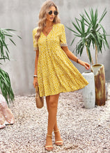 Load image into Gallery viewer, Floral Buttoned Puff Sleeve Dress