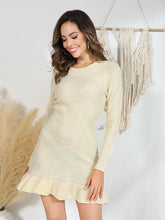 Load image into Gallery viewer, Round Neck Long Sleeve Ruffle Trim Sweater Dress