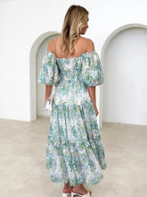 Load image into Gallery viewer, Printed Smocked Off-Shoulder Tiered Dress